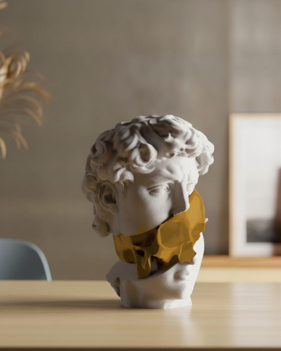 Insight Unveiled sculpture with Royal Gold skull section