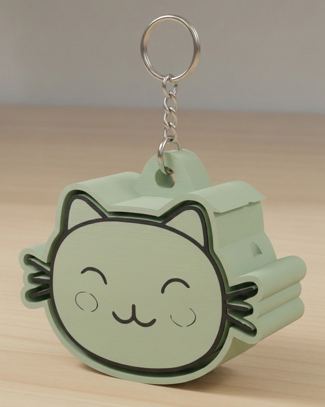Cat Clicker Keychain on a silver chain keyring